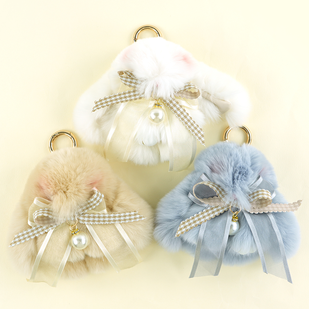 진주리본토끼털키링