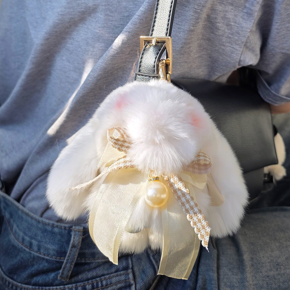 진주리본토끼털키링