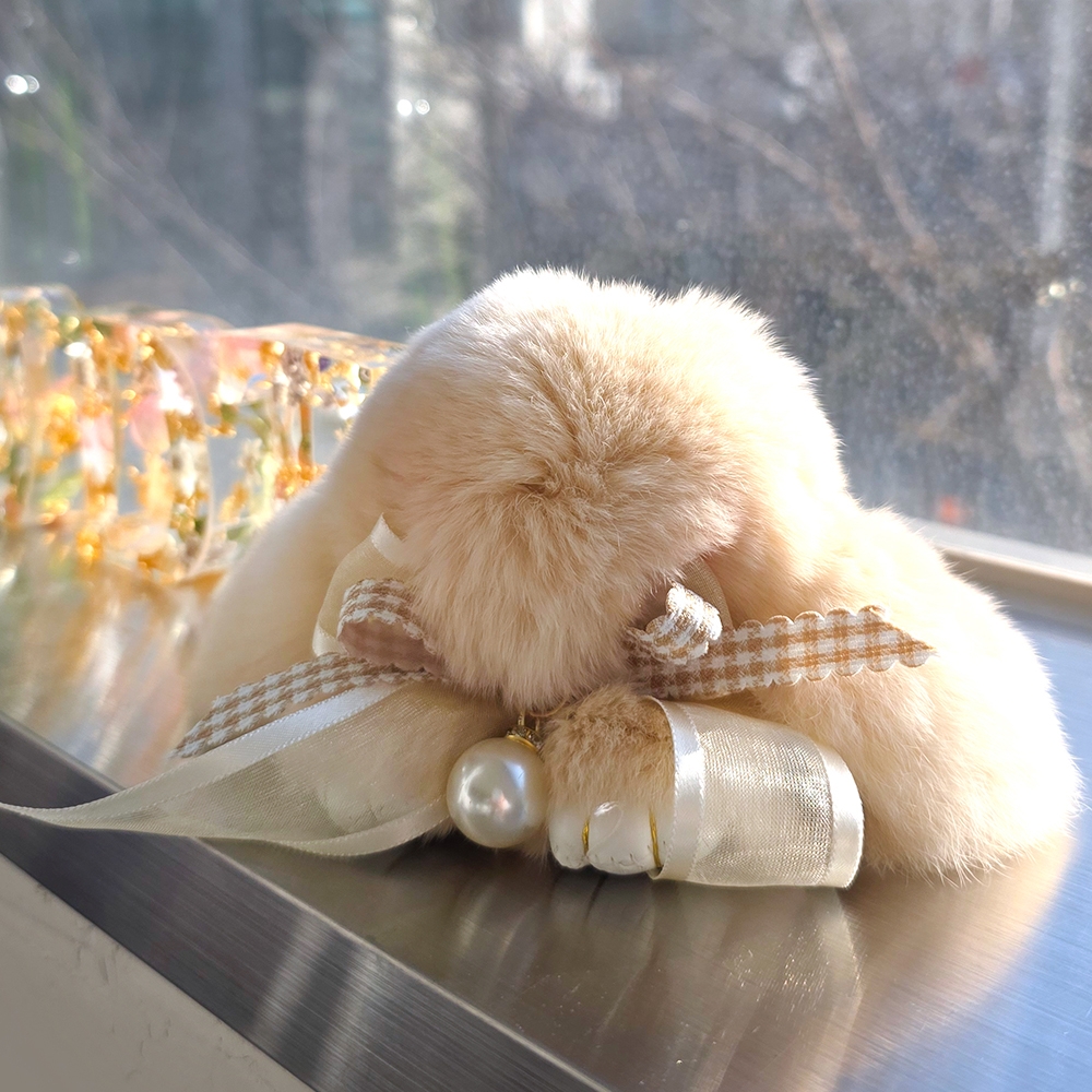 진주리본토끼털키링