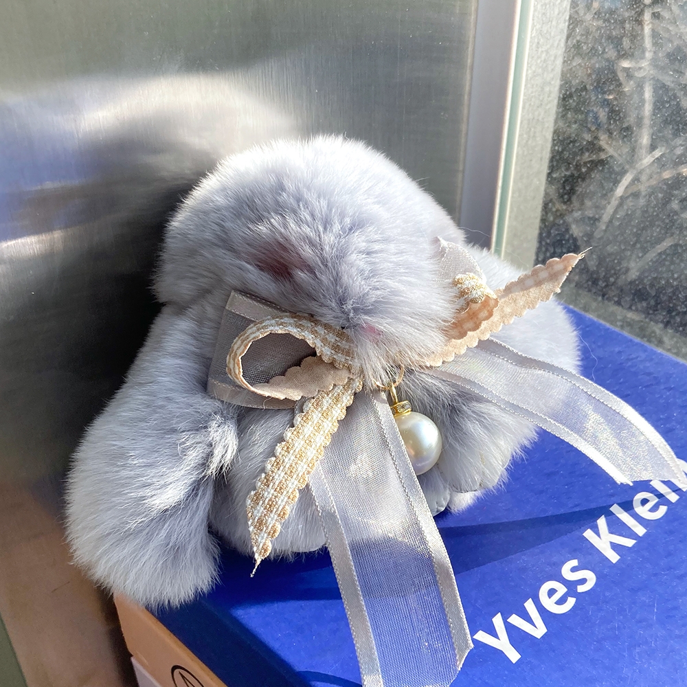 진주리본토끼털키링